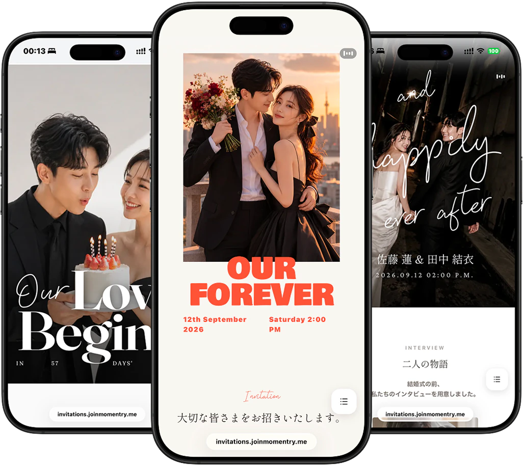テンプレートごとに異なる招待状の表示例